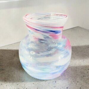 2000 Hand Blown‎ Studio Art Glass Vase Josh Strock Signed Vase White Blue Pink